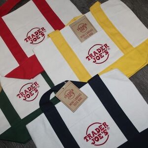 Trader Joe's Canvas Tote Bag Set - Red, Yellow, Green, Blue